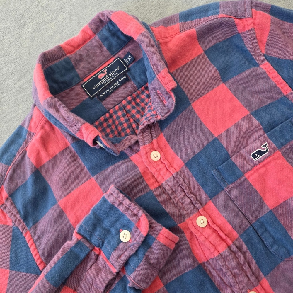 Vineyard Vines Mens XS Slim Fit Tucker Shirt Pink Navy Buffalo Plaid Flannel